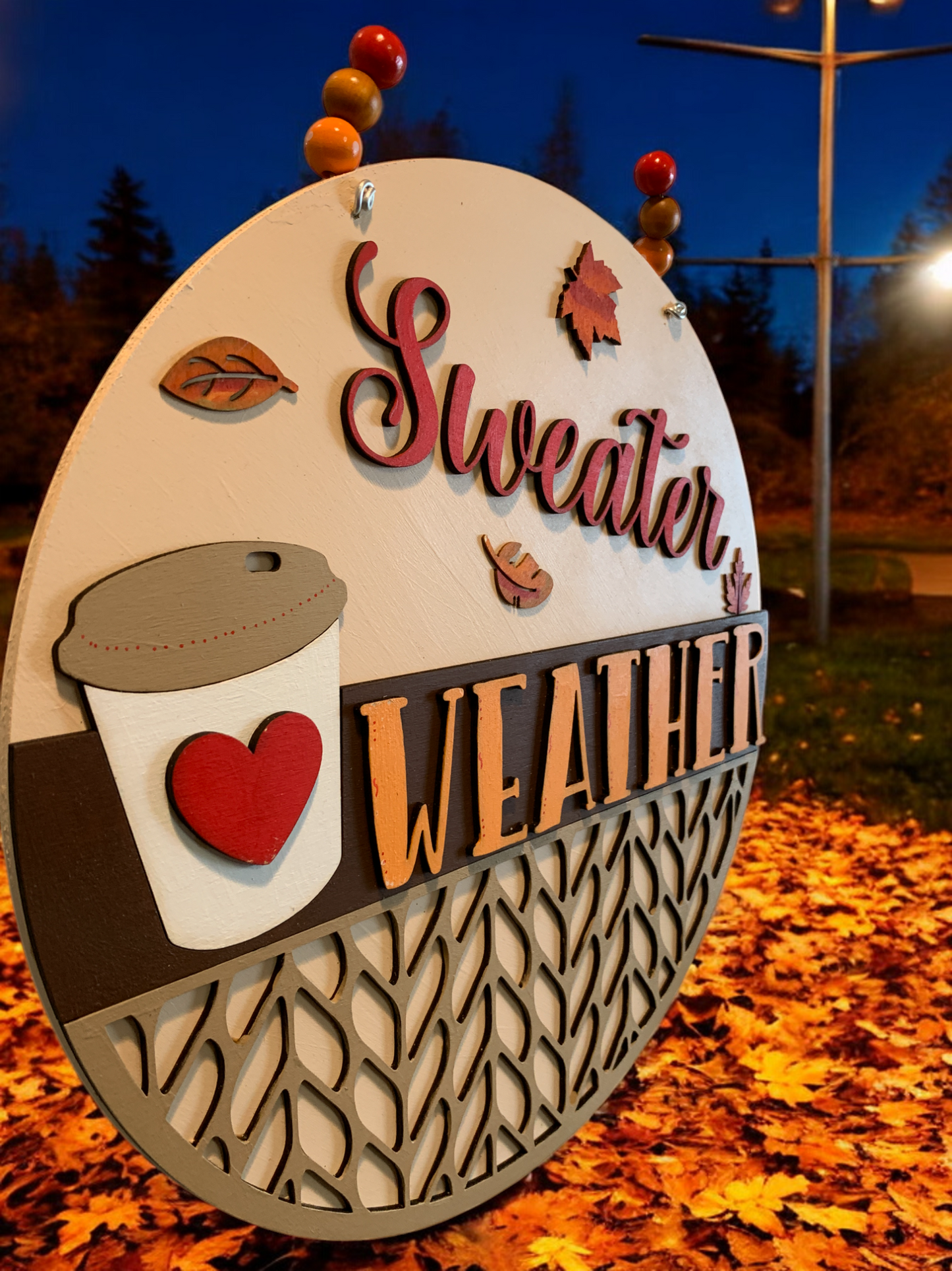 Sweater Weather Wooden Sign – Cozy Fall Door Hanger with Pumpkins & Boots – Handmade Autumn Decor