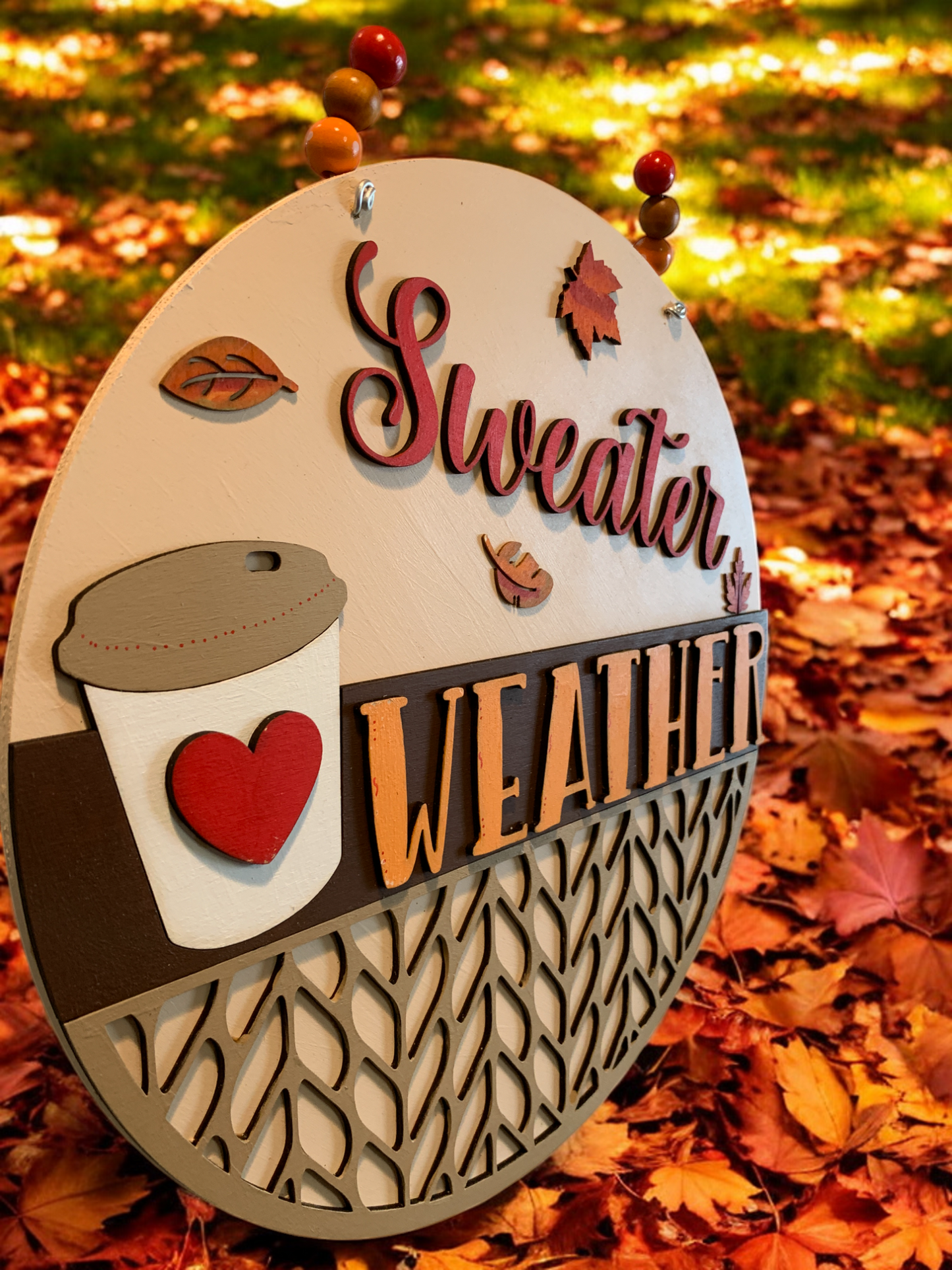 Sweater Weather Wooden Sign – Cozy Fall Door Hanger with Pumpkins & Boots – Handmade Autumn Decor