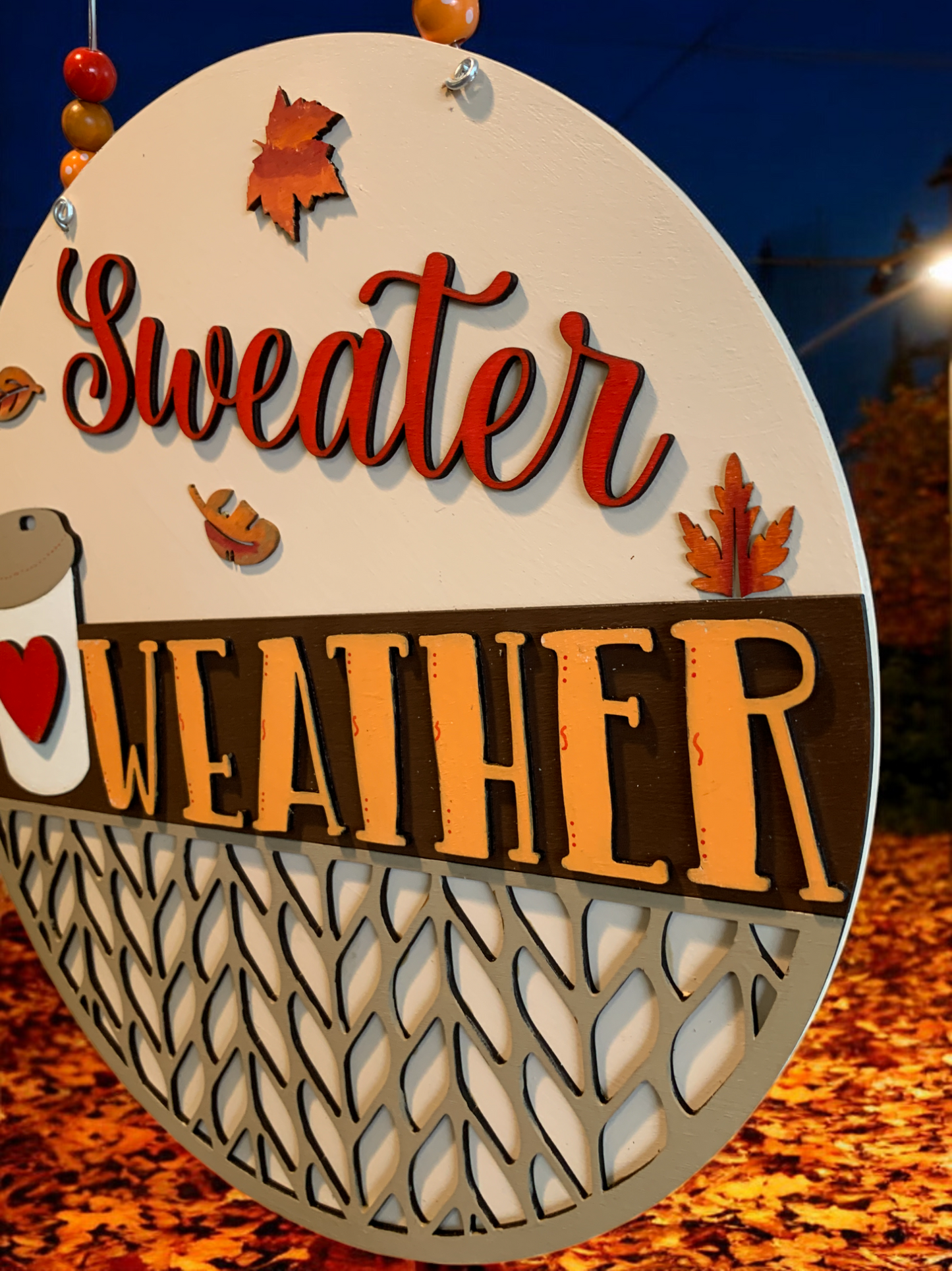 Sweater Weather Wooden Sign – Cozy Fall Door Hanger with Pumpkins & Boots – Handmade Autumn Decor