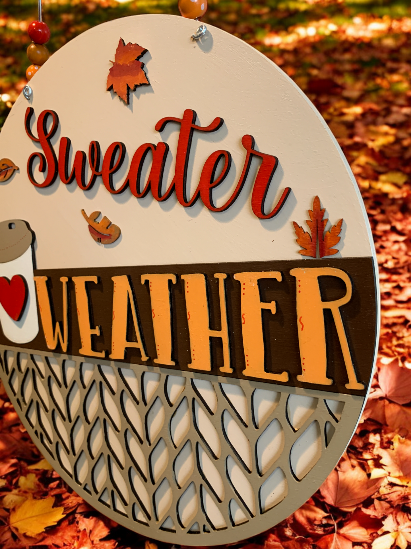 Sweater Weather Wooden Sign – Cozy Fall Door Hanger with Pumpkins & Boots – Handmade Autumn Decor