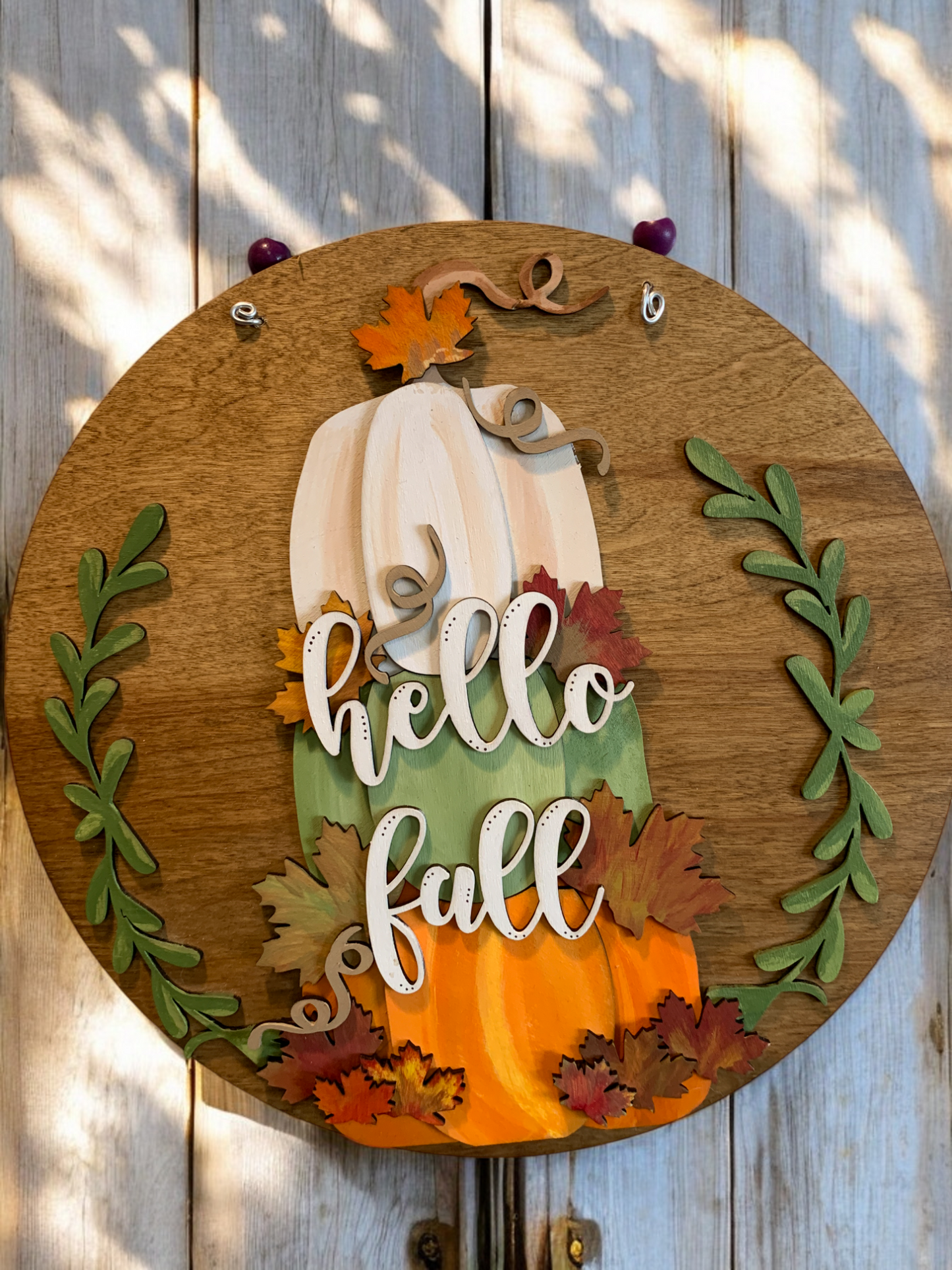 Hello Fall Pumpkin Sign – Rustic Stacked Pumpkin Fall Decor – Handmade Autumn Wall Art