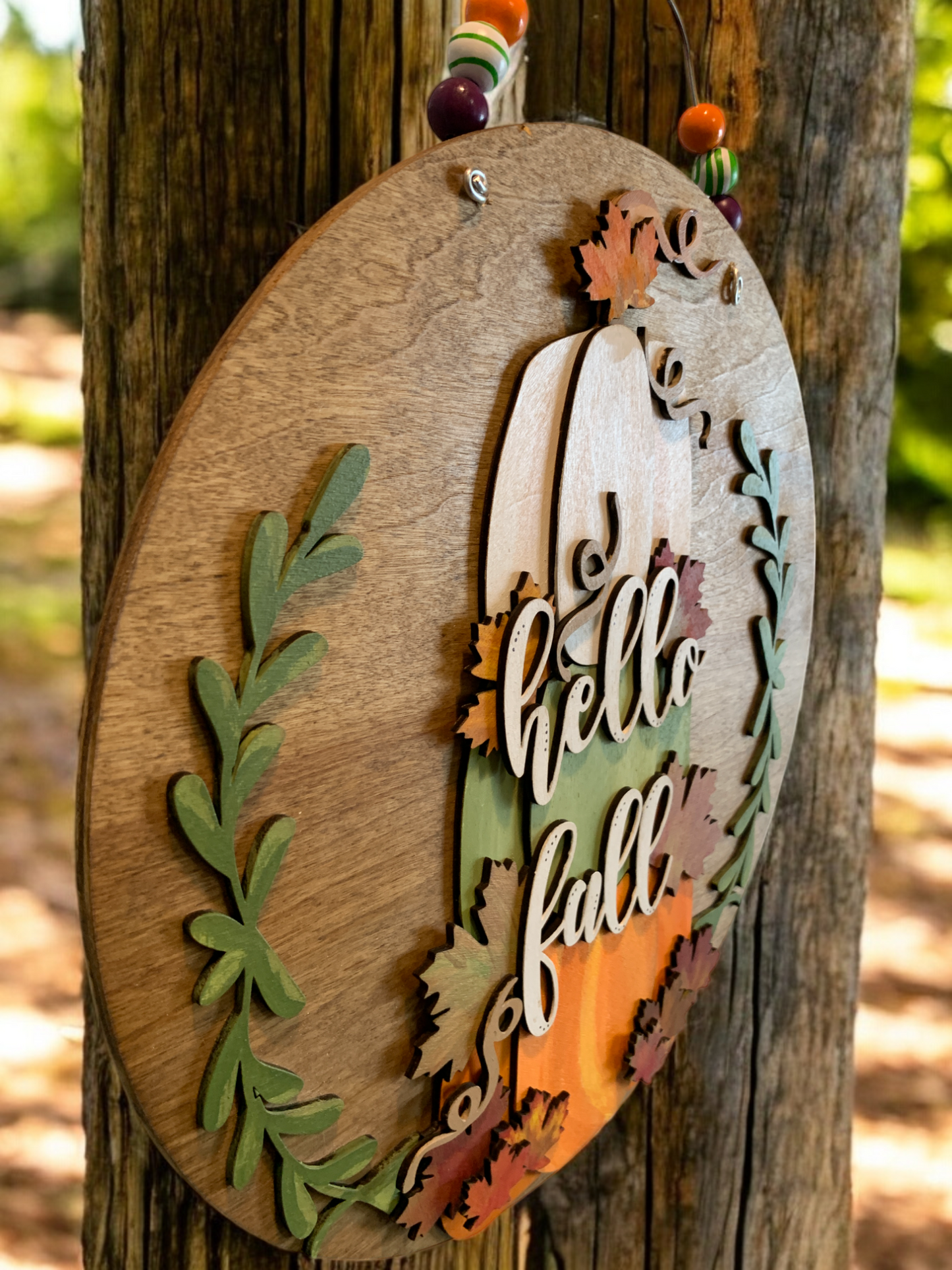 Hello Fall Pumpkin Sign – Rustic Stacked Pumpkin Fall Decor – Handmade Autumn Wall Art
