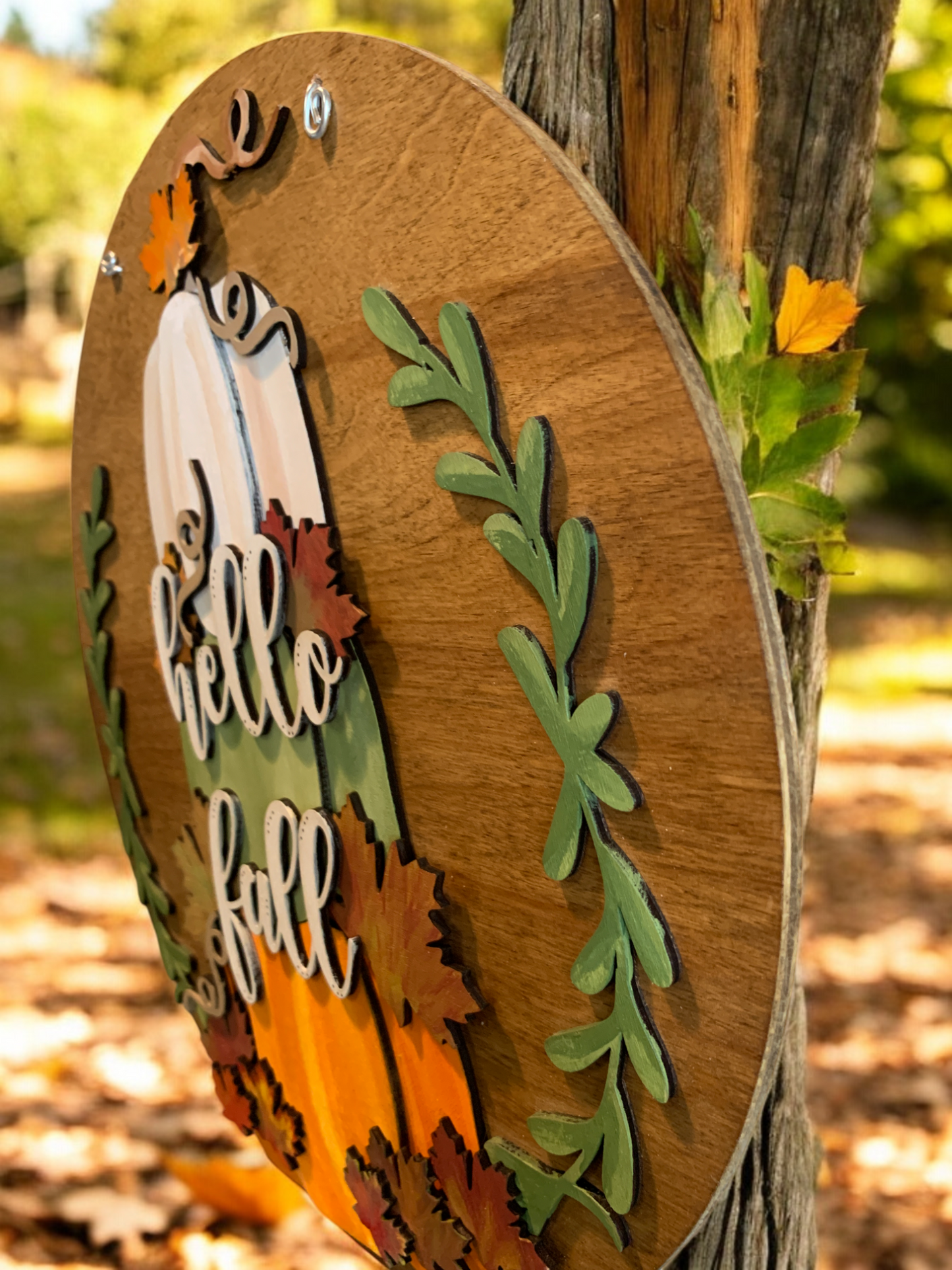 Hello Fall Pumpkin Sign – Rustic Stacked Pumpkin Fall Decor – Handmade Autumn Wall Art