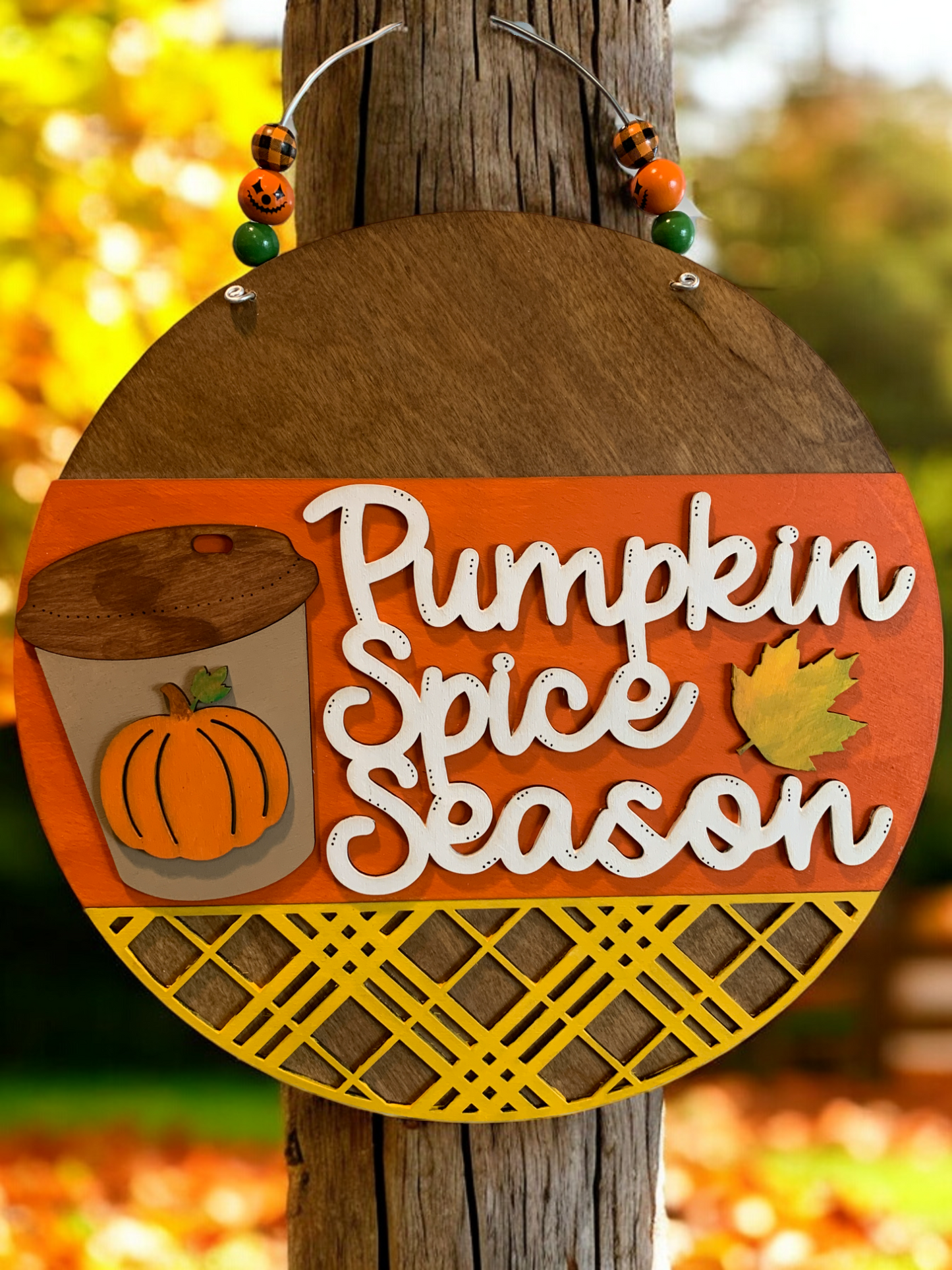 Pumpkin Spice Season Fall Door Sign – Handmade PSL Wall Décor – Autumn Coffee Lover Gift