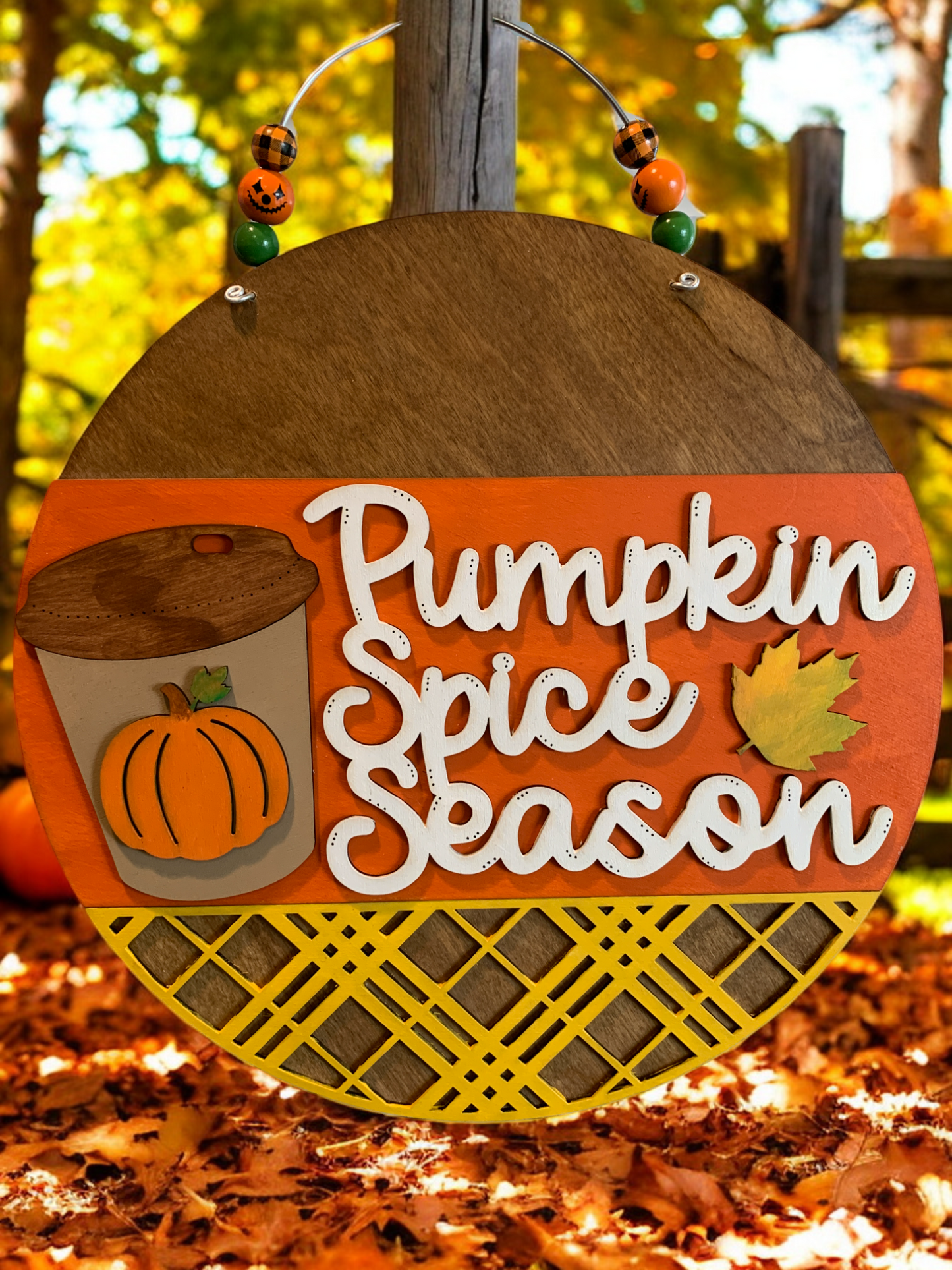 Pumpkin Spice Season Fall Door Sign – Handmade PSL Wall Décor – Autumn Coffee Lover Gift