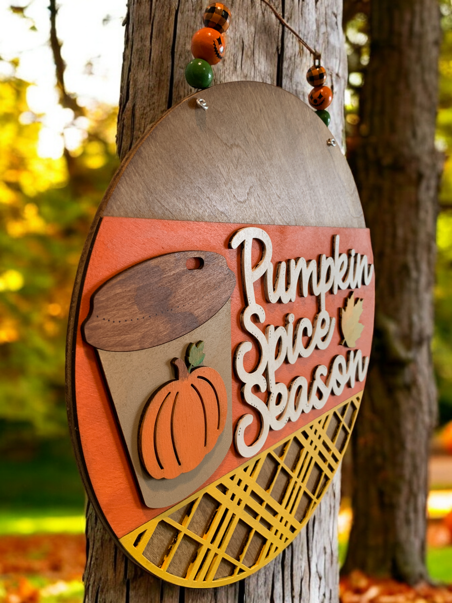 Pumpkin Spice Season Fall Door Sign – Handmade PSL Wall Décor – Autumn Coffee Lover Gift