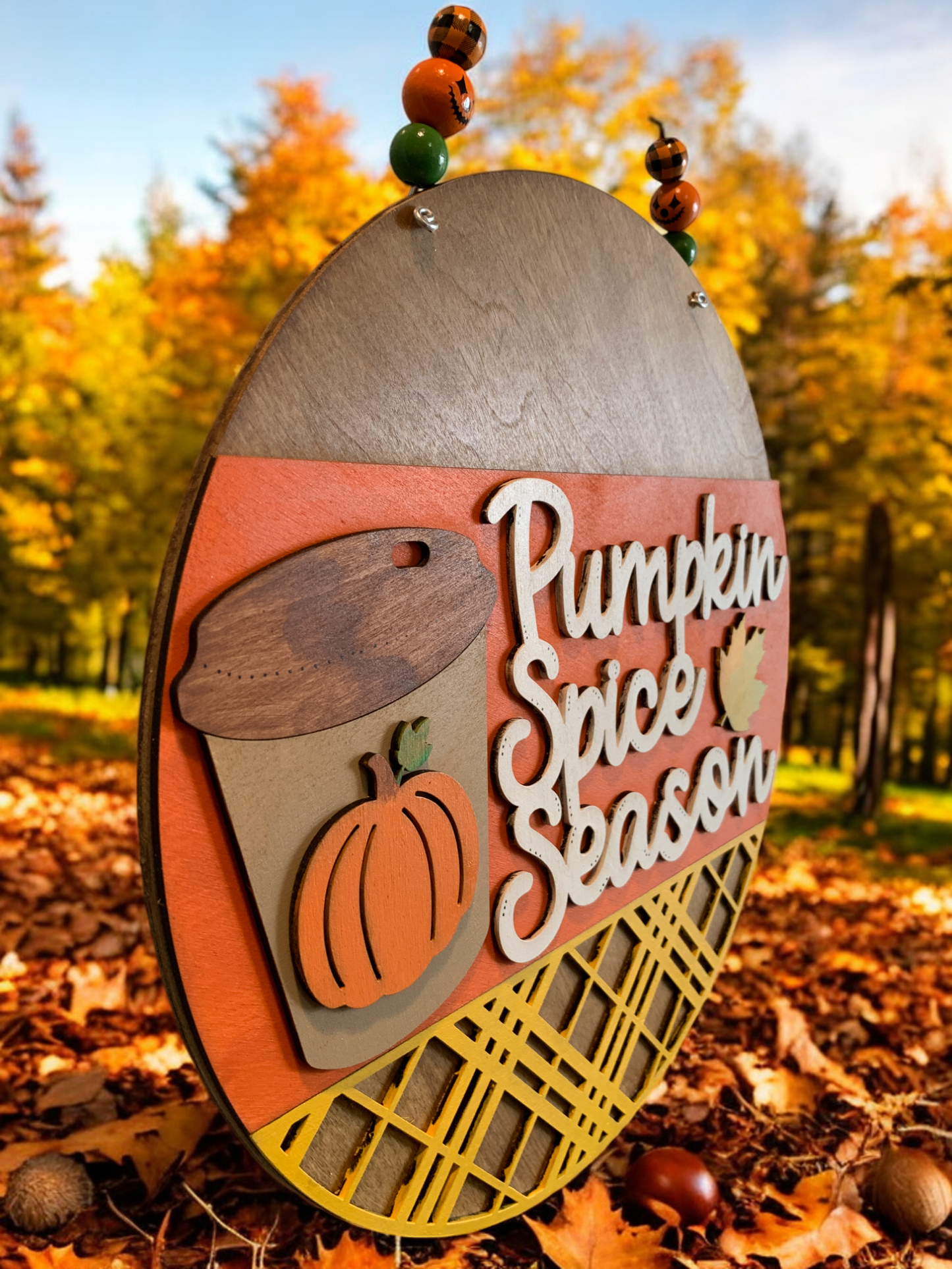 Pumpkin Spice Season Fall Door Sign – Handmade PSL Wall Décor – Autumn Coffee Lover Gift