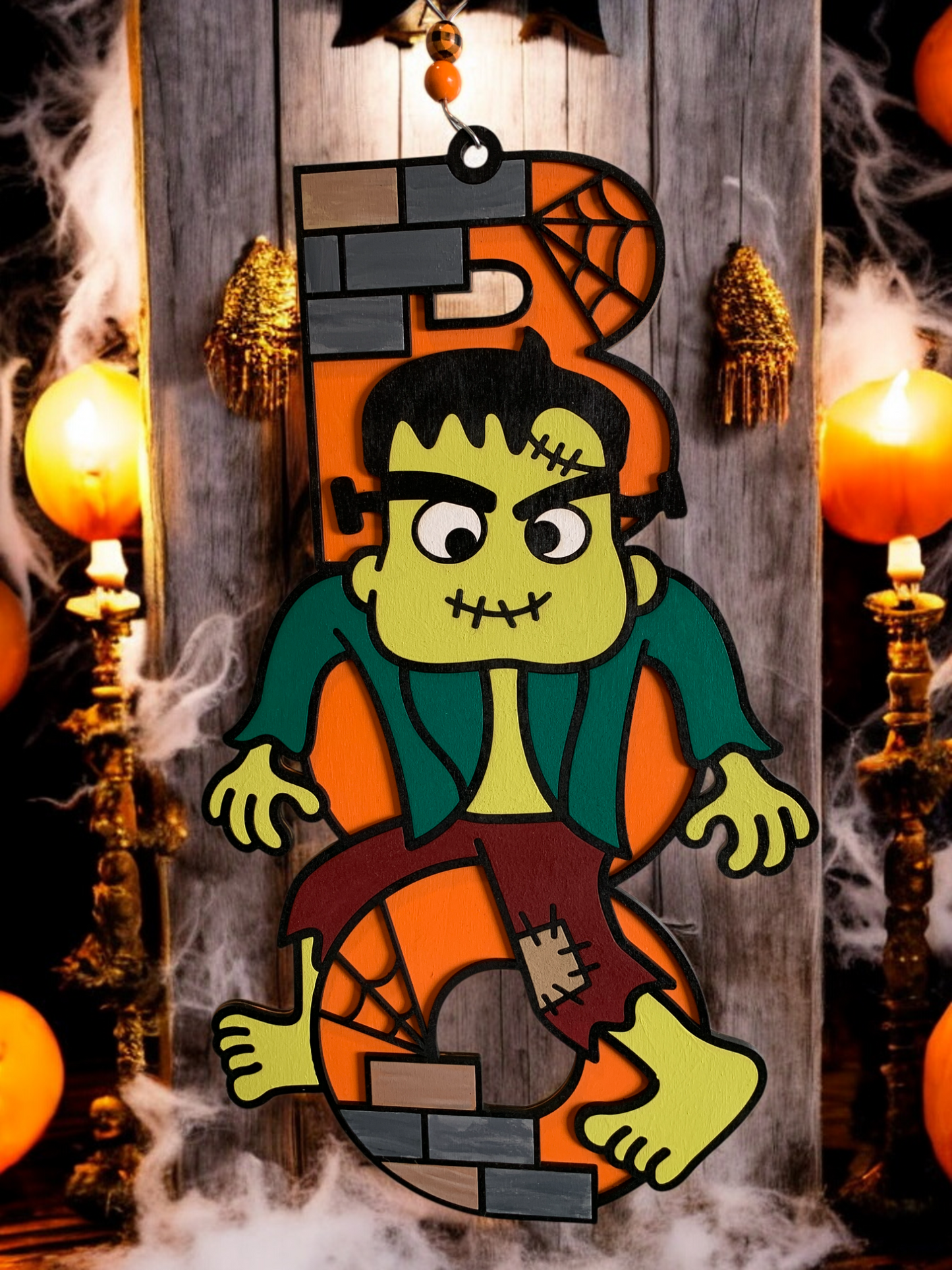 Handmade Frankenstein Boo Sign – Wooden Halloween Door Hanger – Spooky Front Porch & Party Wall Décor