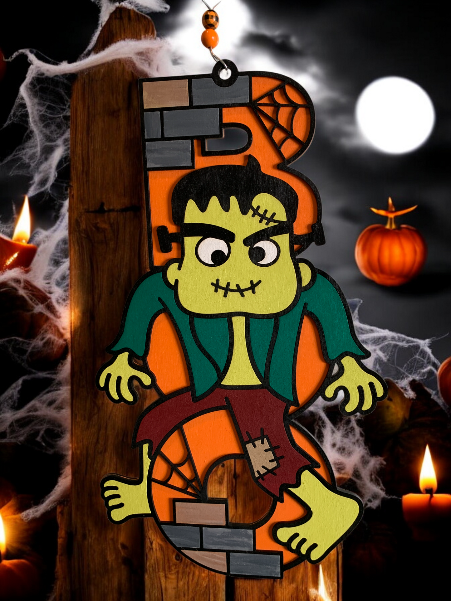 Handmade Frankenstein Boo Sign – Wooden Halloween Door Hanger – Spooky Front Porch & Party Wall Décor