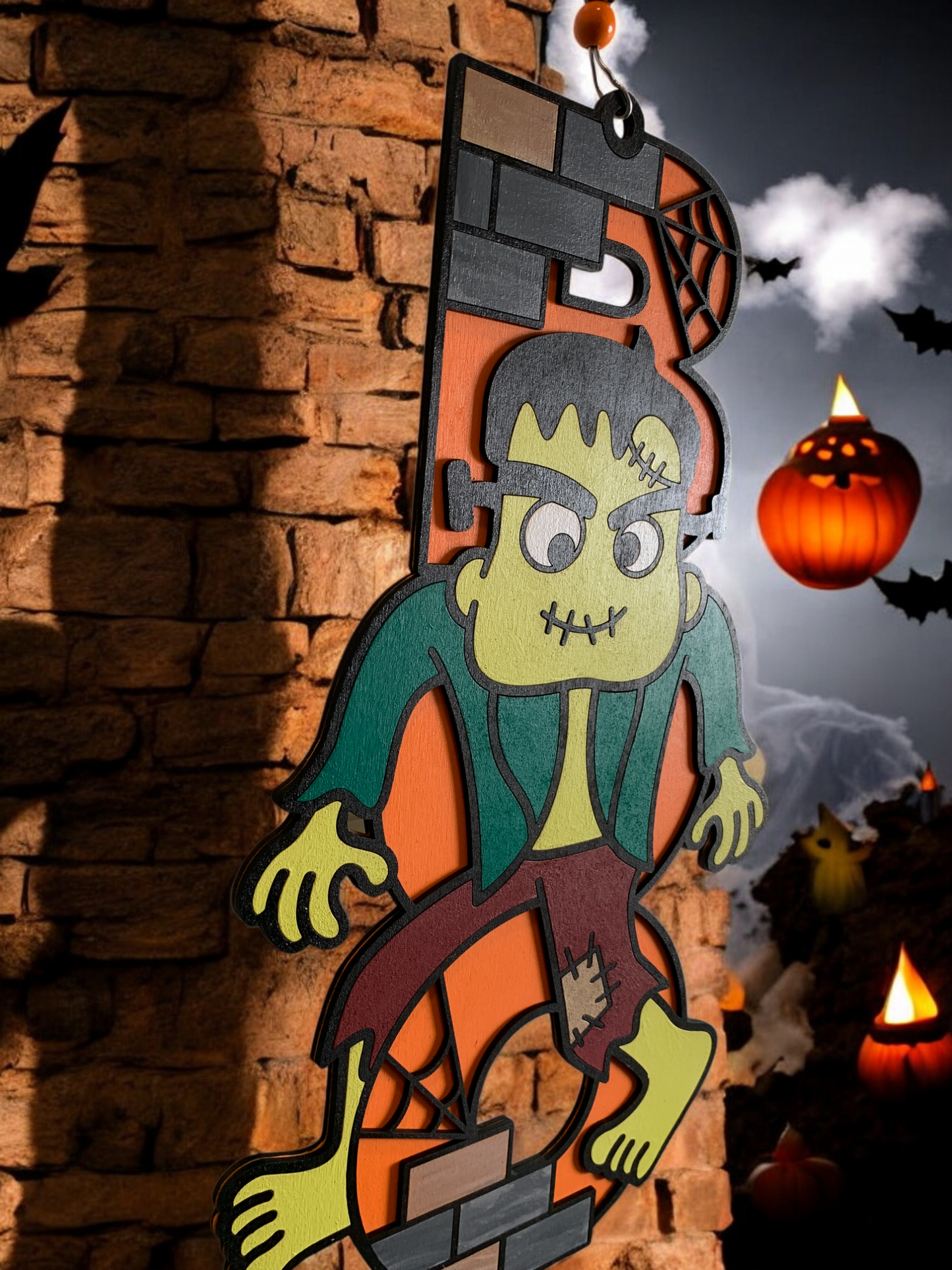Handmade Frankenstein Boo Sign – Wooden Halloween Door Hanger – Spooky Front Porch & Party Wall Décor