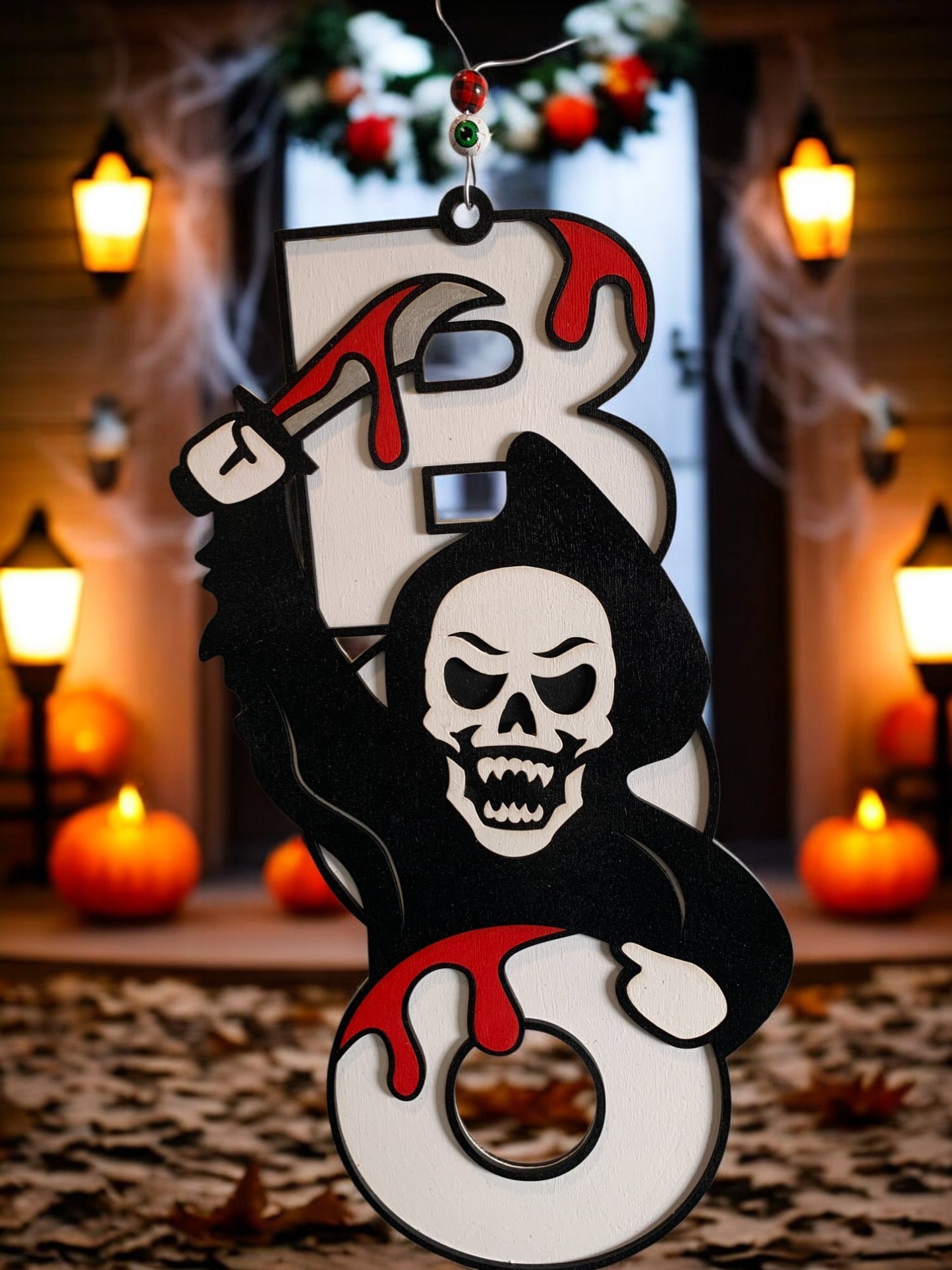 Grim Reaper BOO Sign – Wooden Halloween Door Hanger – Handmade Spooky Porch & Wall Décor
