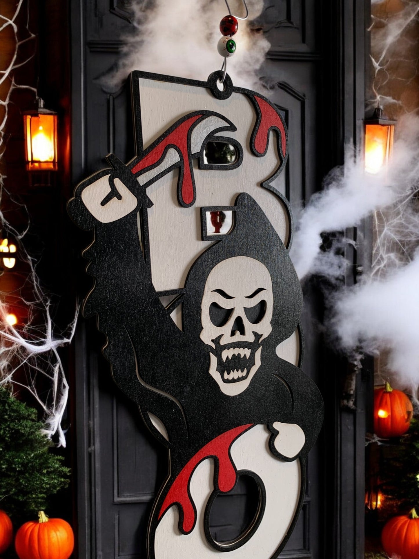 Grim Reaper BOO Sign – Wooden Halloween Door Hanger – Handmade Spooky Porch & Wall Décor