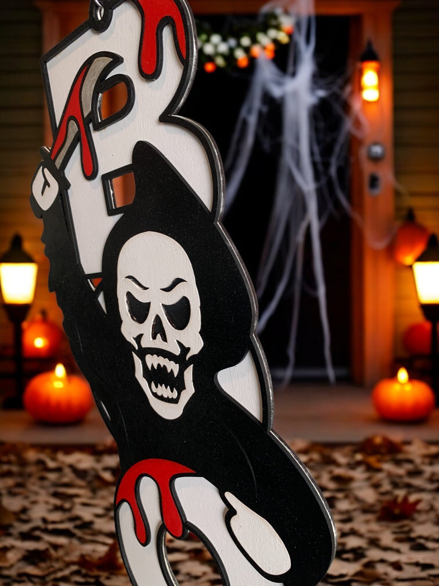 Grim Reaper BOO Sign – Wooden Halloween Door Hanger – Handmade Spooky Porch & Wall Décor