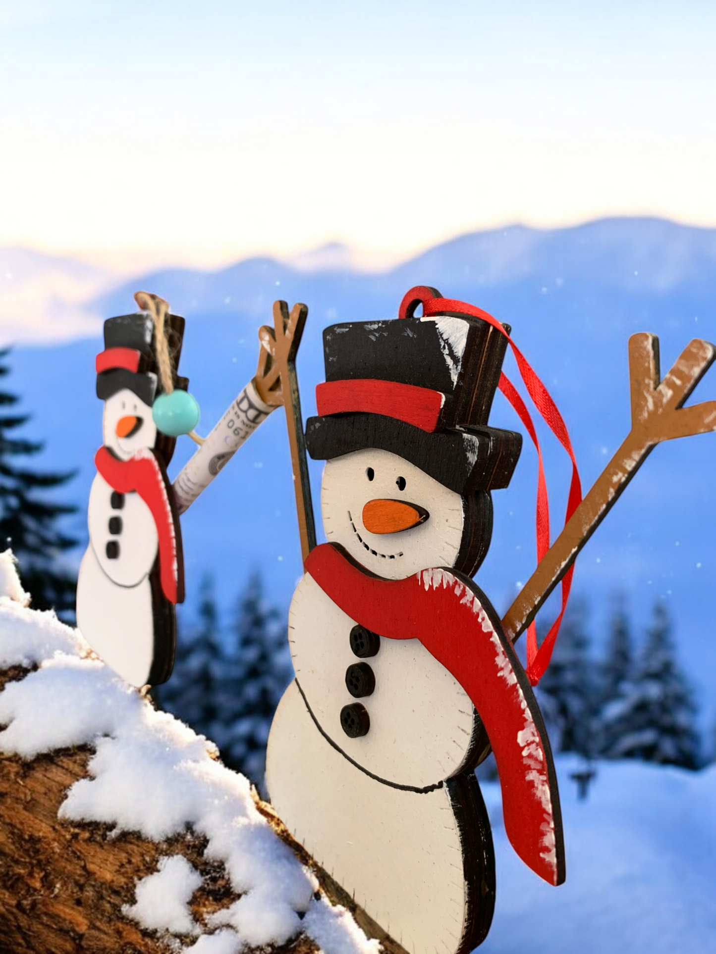 Handmade Wooden Snowman Christmas Ornament – Cash Holder Gift Tag for Holiday Giving