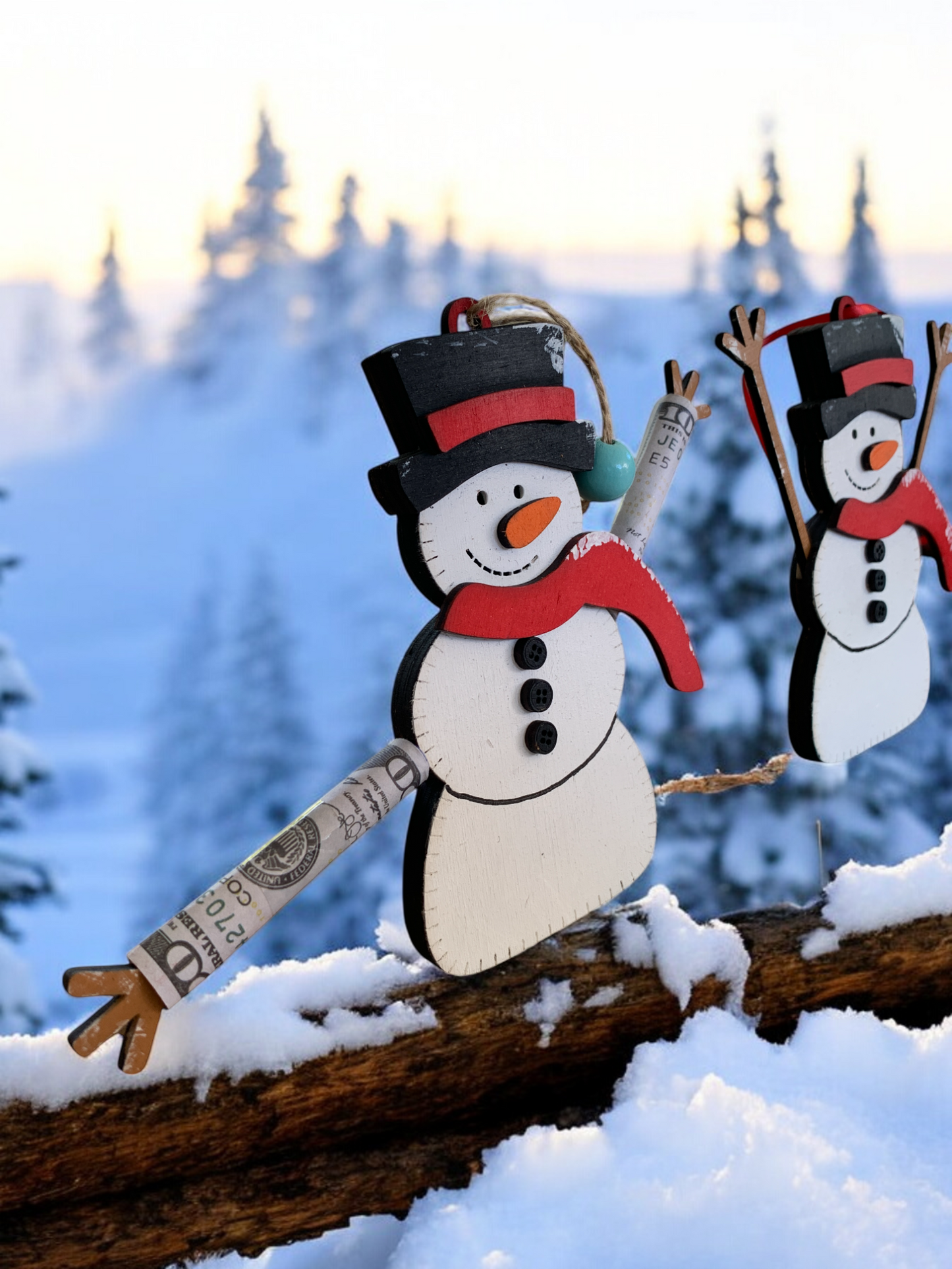 Handmade Wooden Snowman Christmas Ornament – Cash Holder Gift Tag for Holiday Giving