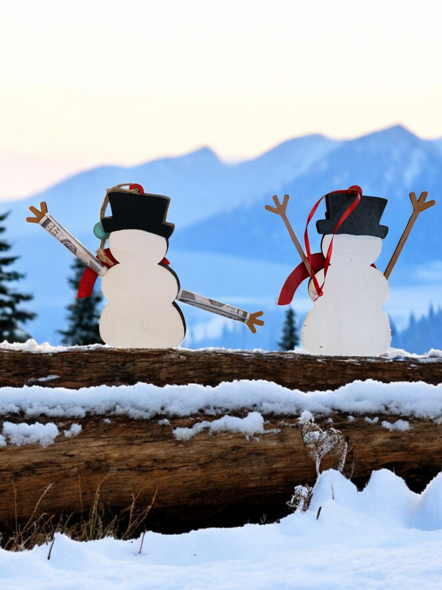 Handmade Wooden Snowman Christmas Ornament – Cash Holder Gift Tag for Holiday Giving