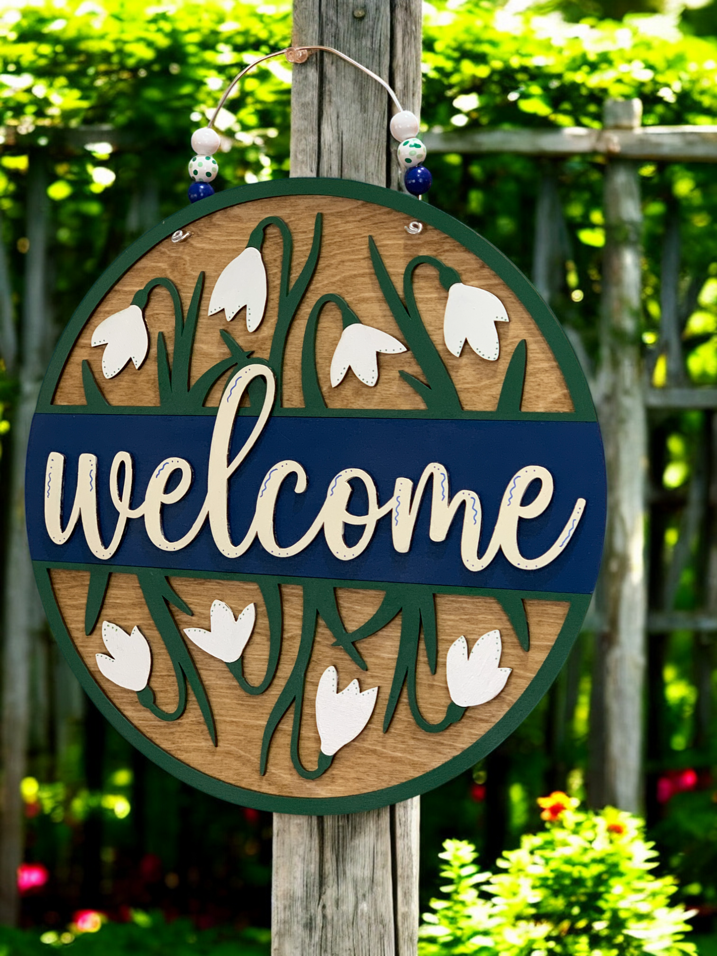 Rustic Floral Welcome Sign β Handmade 3D Wooden Snowdrop Flower Porch Decor for Spring & Year-Round