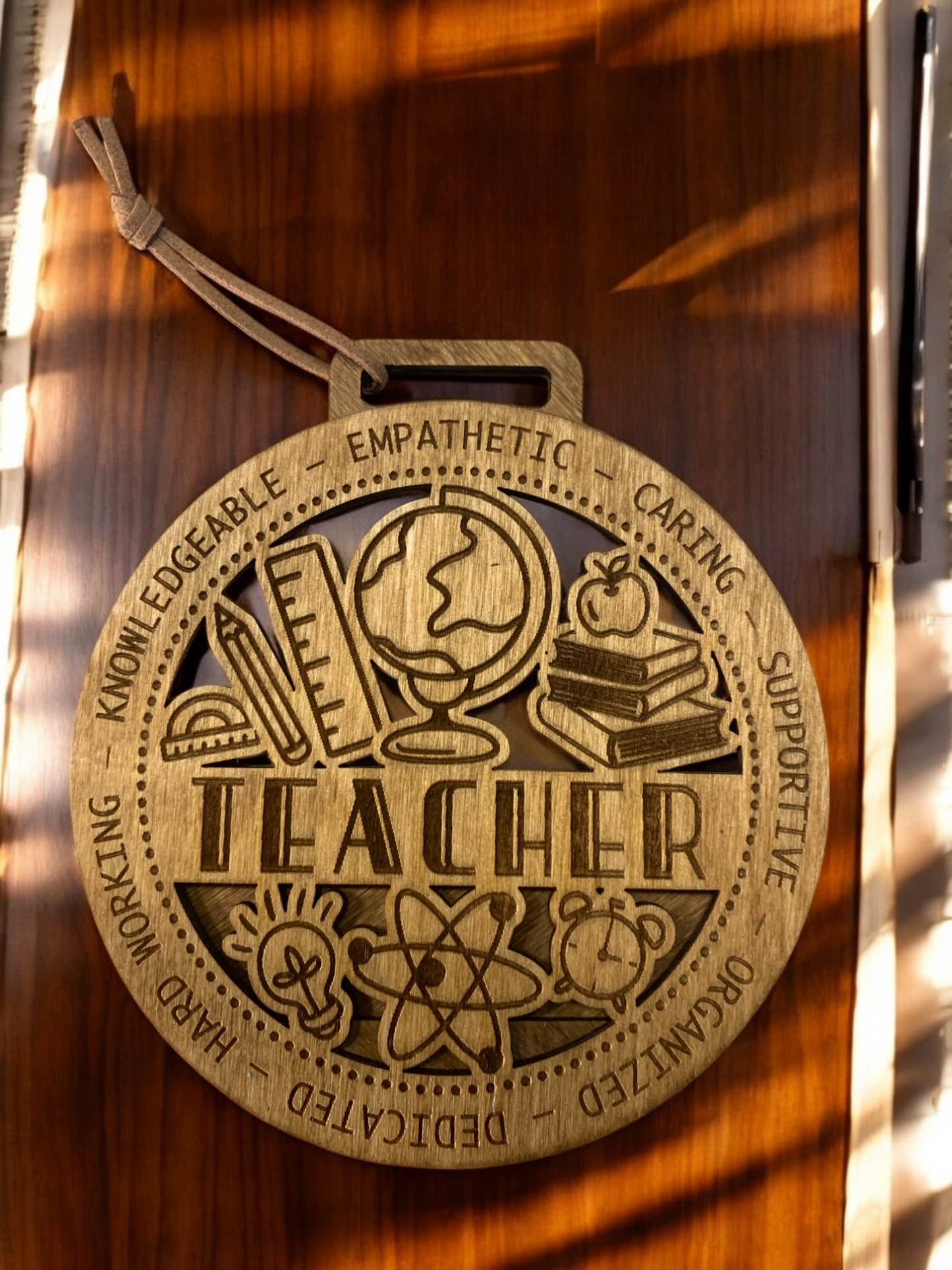 Engraved Wooden Teacher Gift β Handmade Appreciation Ornament for Educators & Mentors