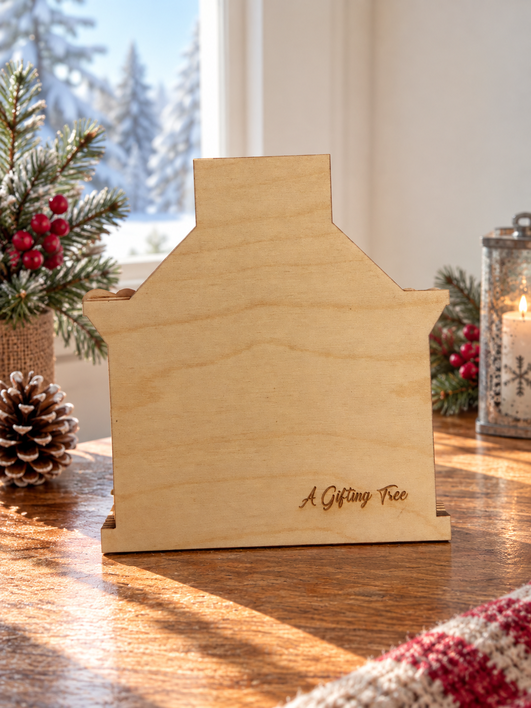 Fireplace Gift Card Holder | Wood Christmas Fireplace with Stockings | Handcrafted