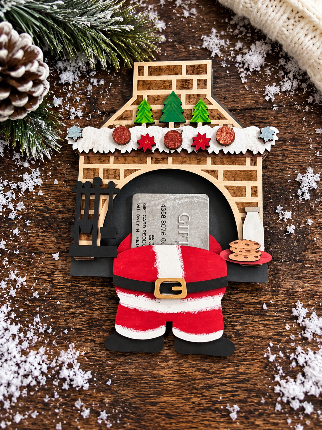 Santa Stuck in Chimney Gift Card Holder | Wood Santa Chimney | Handcrafted Christmas