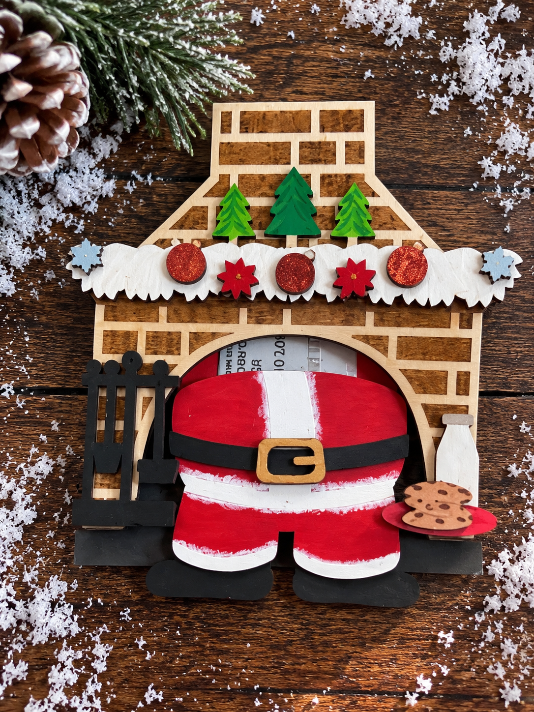 Santa Stuck in Chimney Gift Card Holder | Wood Santa Chimney | Handcrafted Christmas