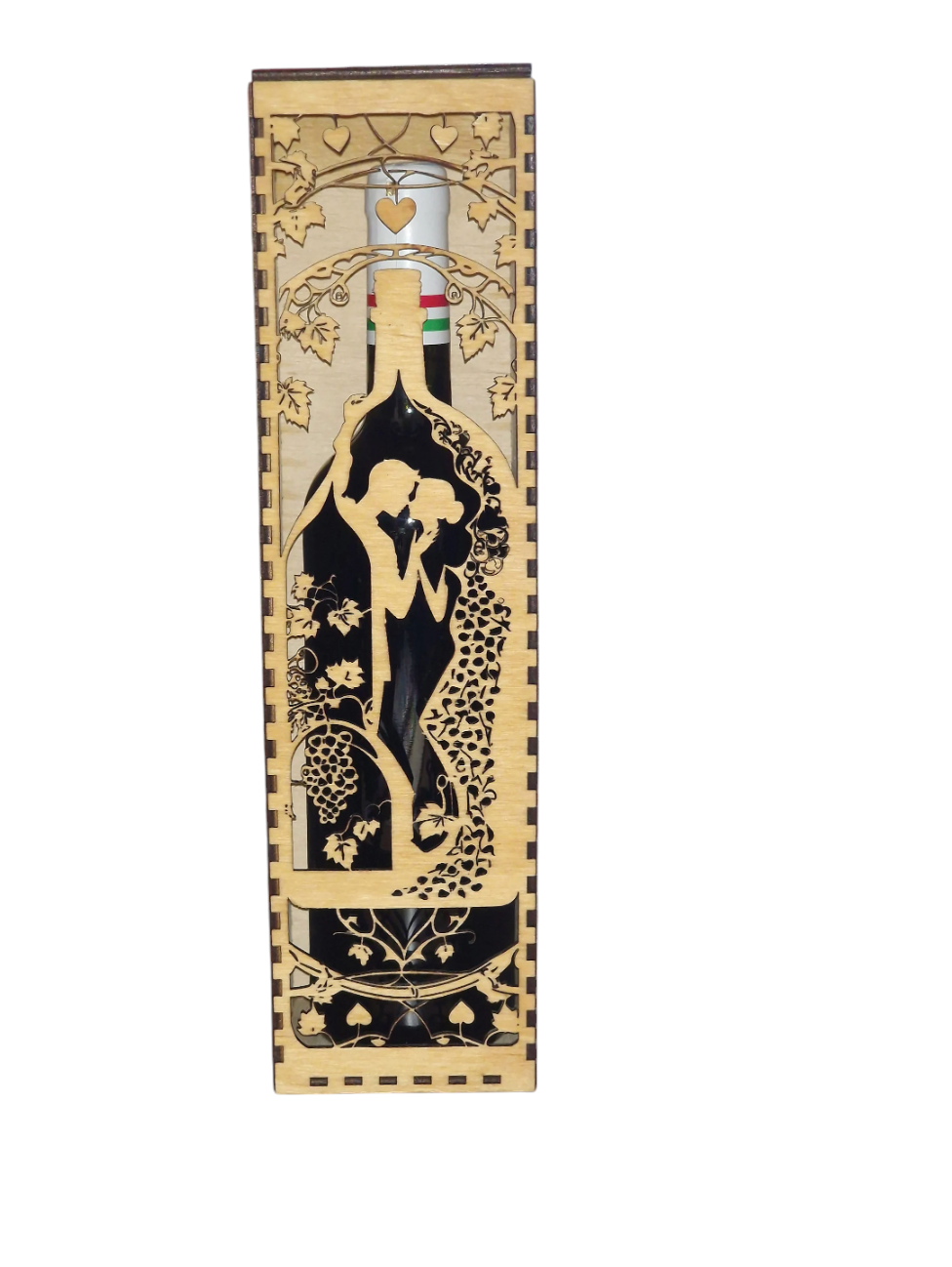 Romantic Wooden Wine Bottle Gift Box with Wedding Couple Design