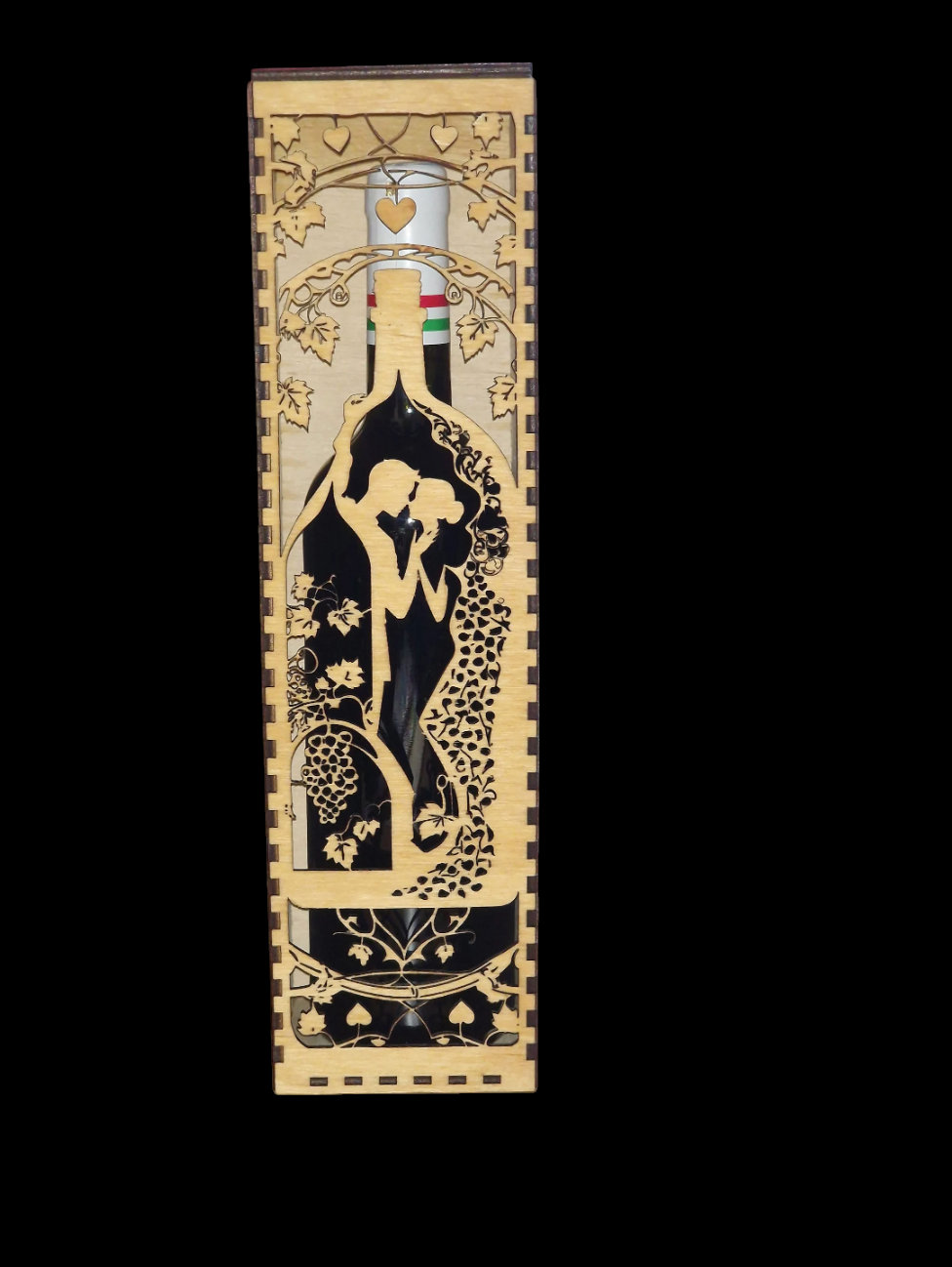 Romantic Wooden Wine Bottle Gift Box with Wedding Couple Design