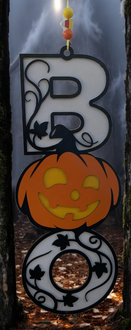 Handmade Wooden Halloween Boo Sign – Jack-O’-Lantern Design – Festive Porch or Wall Décor
