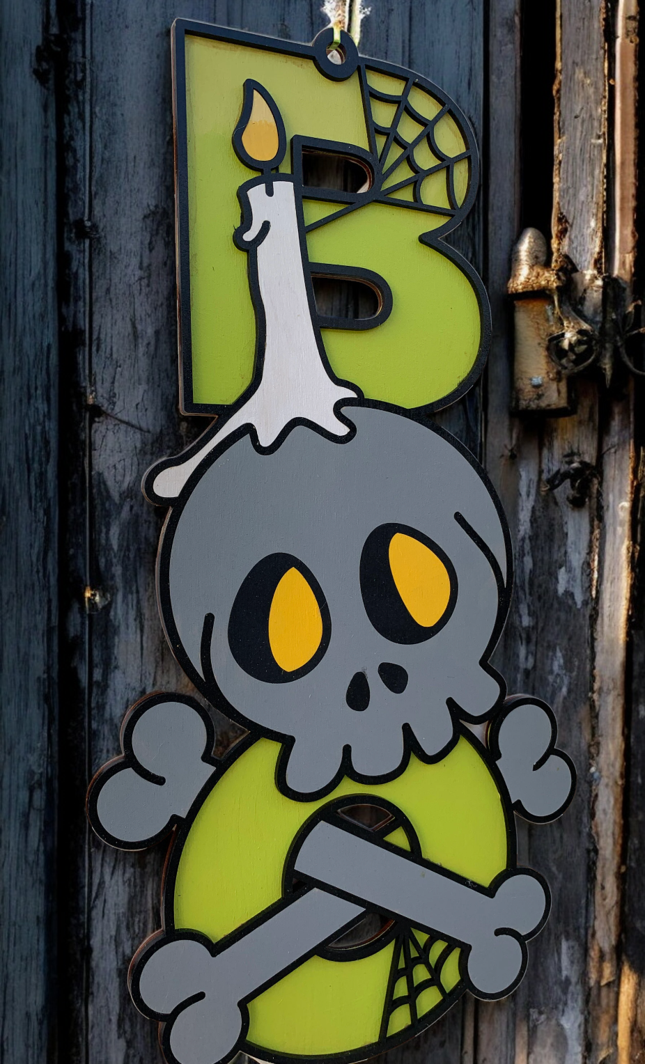 Handmade Wooden Halloween Boo Sign – Skull & Crossbones – Spooky Door or Wall Décor