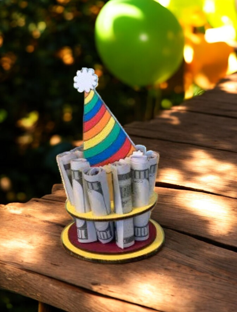 Birthday Money Holder β Handmade 3D Wooden Cash Gift Display for Unique Celebrations