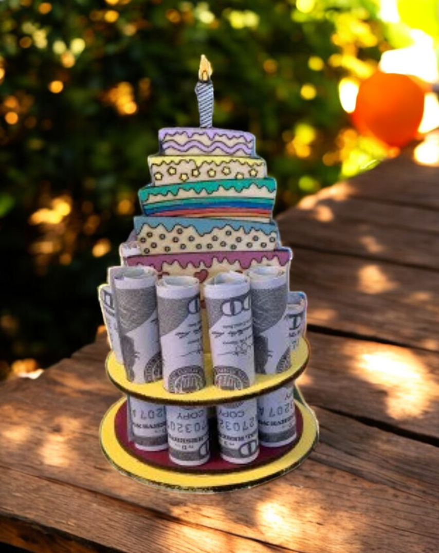 Birthday Money Holder β Handmade 3D Wooden Cash Gift Display for Unique Celebrations