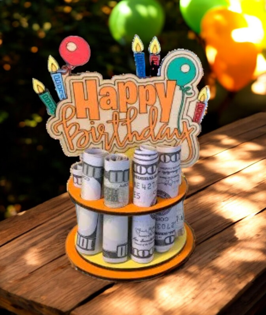 Birthday Money Holder β Handmade 3D Wooden Cash Gift Display for Unique Celebrations