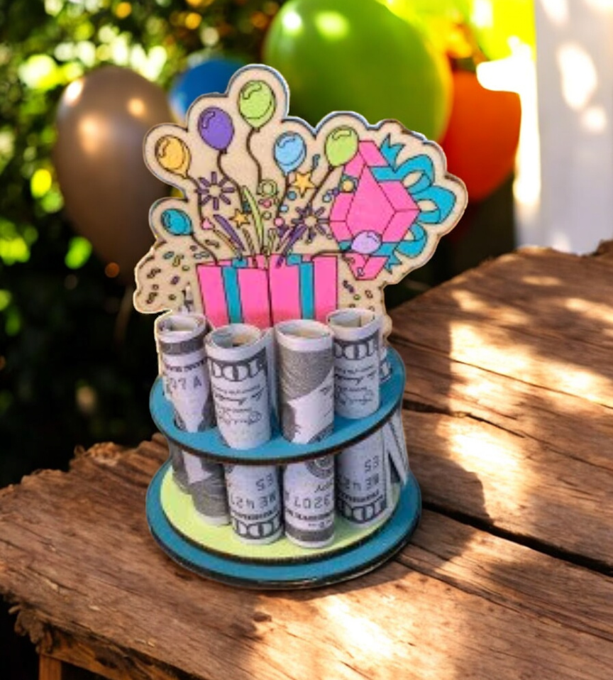 Birthday Money Holder β Handmade 3D Wooden Cash Gift Display for Unique Celebrations