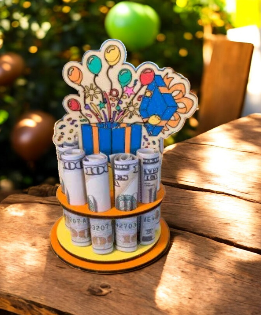 Birthday Money Holder β Handmade 3D Wooden Cash Gift Display for Unique Celebrations