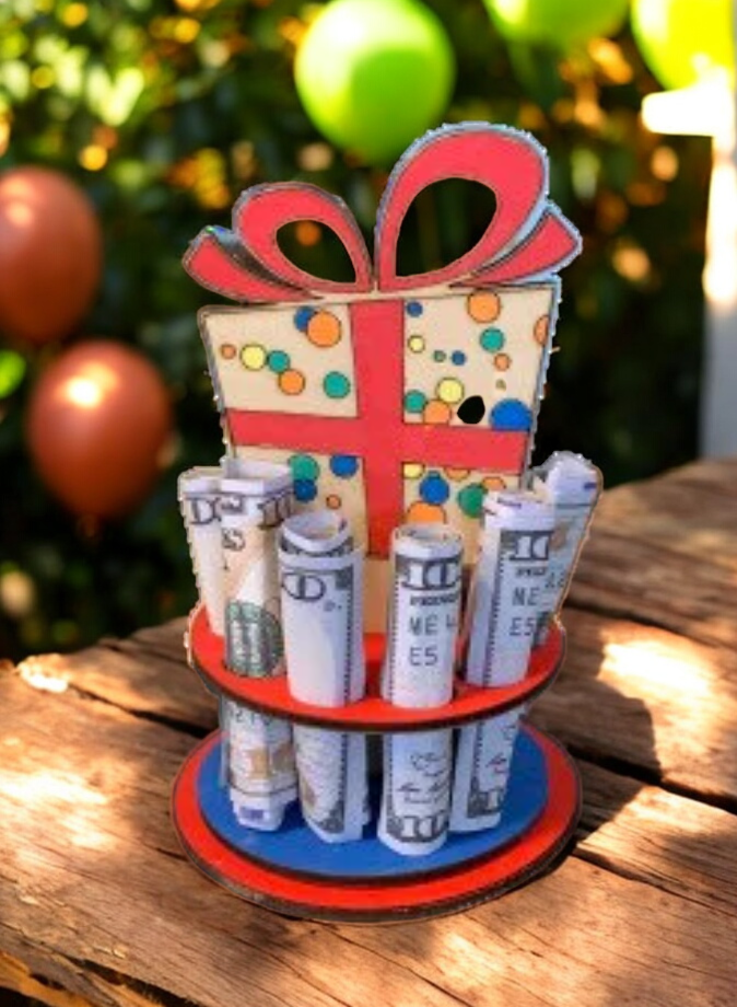 Birthday Money Holder β Handmade 3D Wooden Cash Gift Display for Unique Celebrations