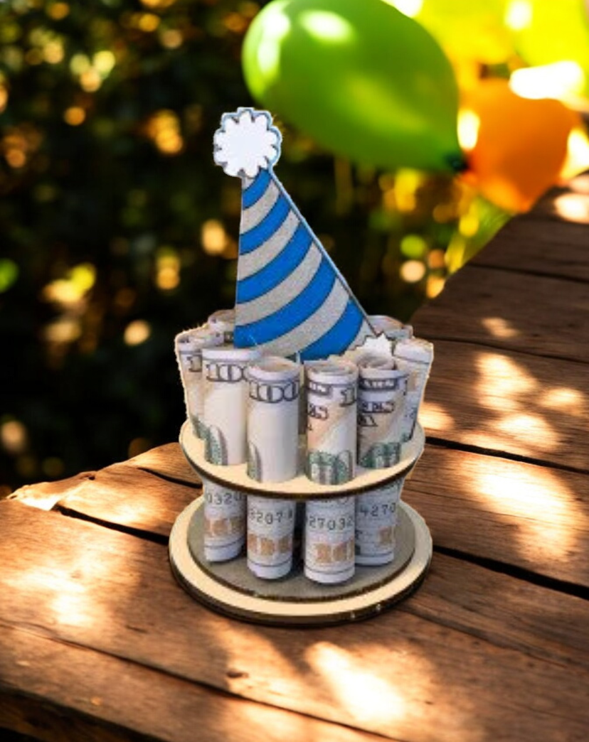 Birthday Money Holder β Handmade 3D Wooden Cash Gift Display for Unique Celebrations