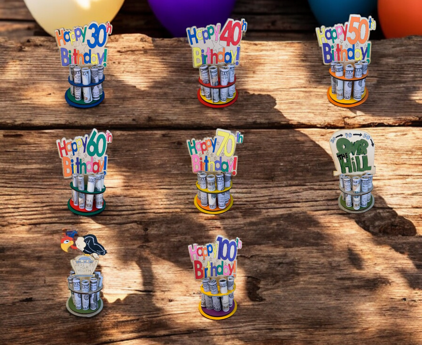 Milestone Birthday Money Tree Gift – Handmade Wooden Cash Holder for 30th, 40th, 50th, Beyond