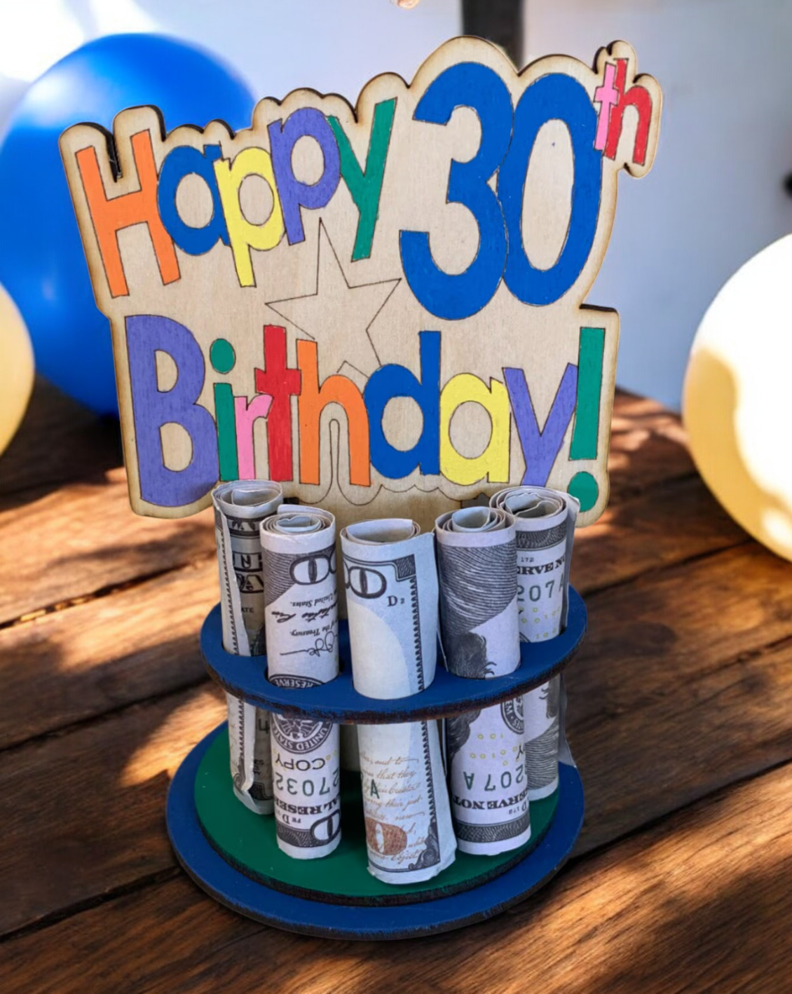 Milestone Birthday Money Tree Gift – Handmade Wooden Cash Holder for 30th, 40th, 50th, Beyond