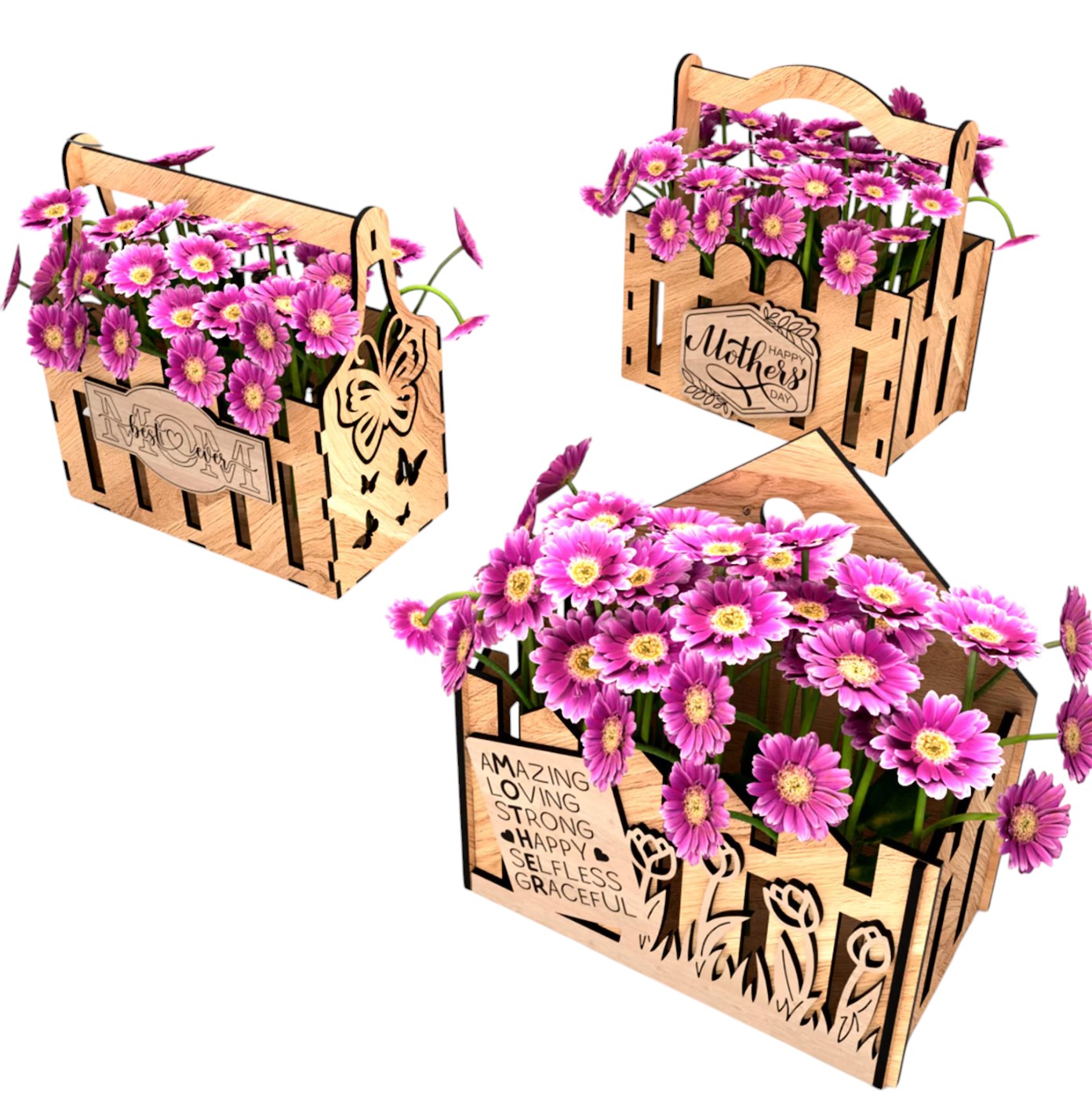 Wooden Mother's Day Gift Basket – Handcrafted Keepsake Box for Mom