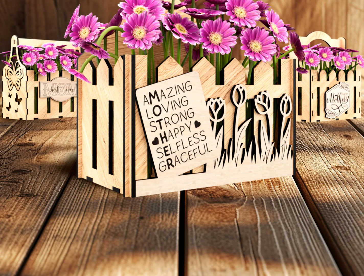Wooden Mother's Day Gift Basket – Handcrafted Keepsake Box for Mom