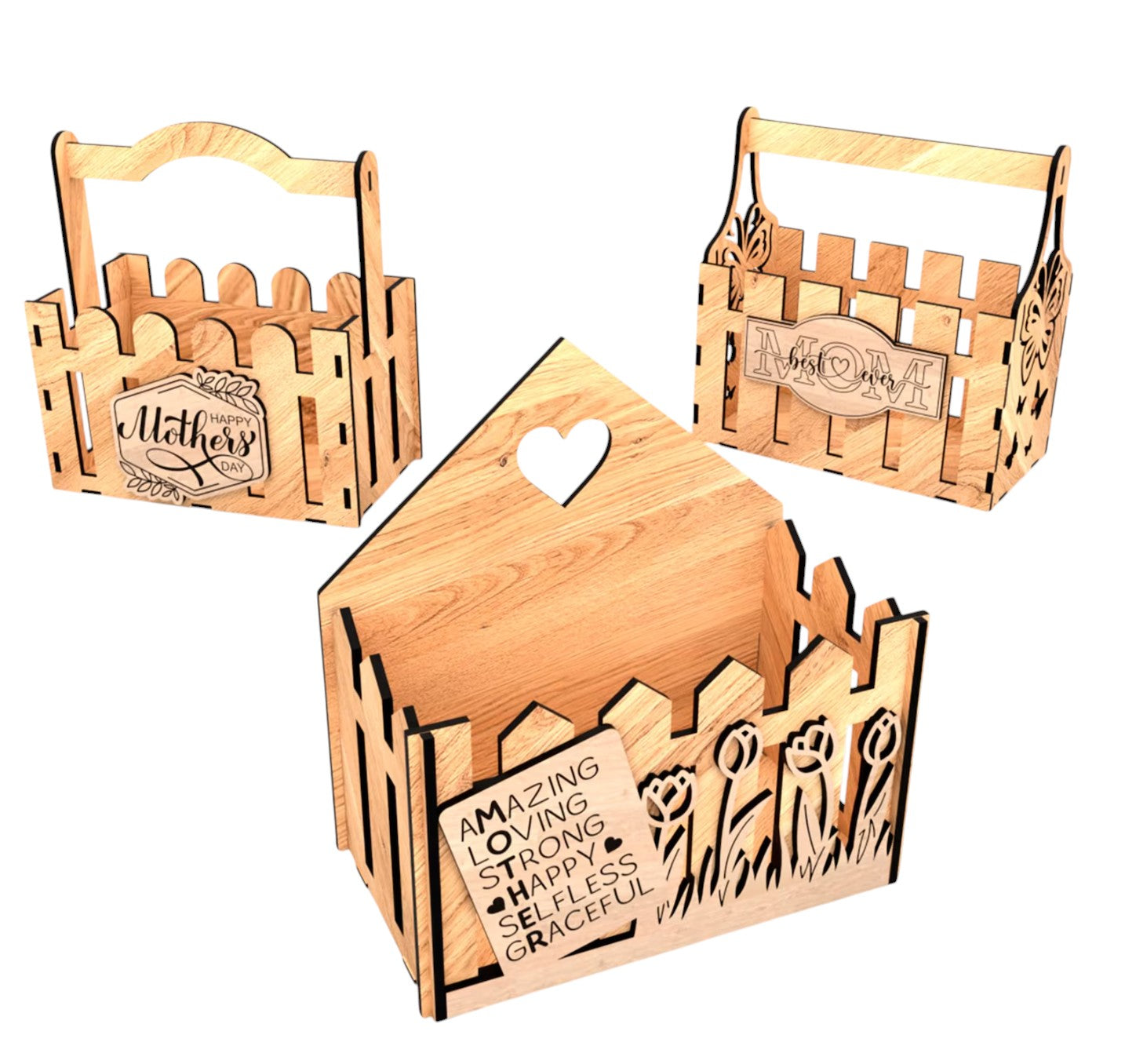 Wooden Mother's Day Gift Basket – Handcrafted Keepsake Box for Mom