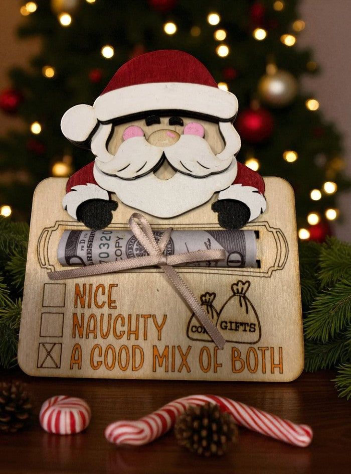 Funny Santa Christmas Money Holder – Handcrafted Wooden Cash Gift Idea for Teens, Adults, or Stocking Stuffers