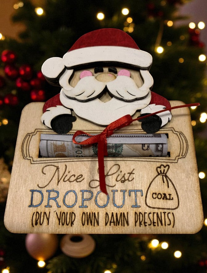 Funny Santa Christmas Money Holder – Handcrafted Wooden Cash Gift Idea for Teens, Adults, or Stocking Stuffers