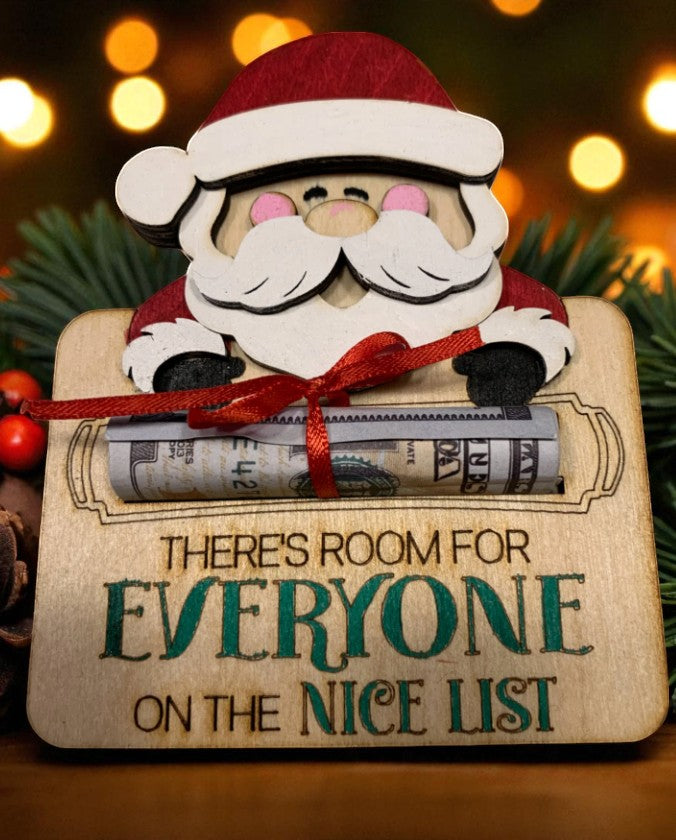 Funny Santa Christmas Money Holder – Handcrafted Wooden Cash Gift Idea for Teens, Adults, or Stocking Stuffers