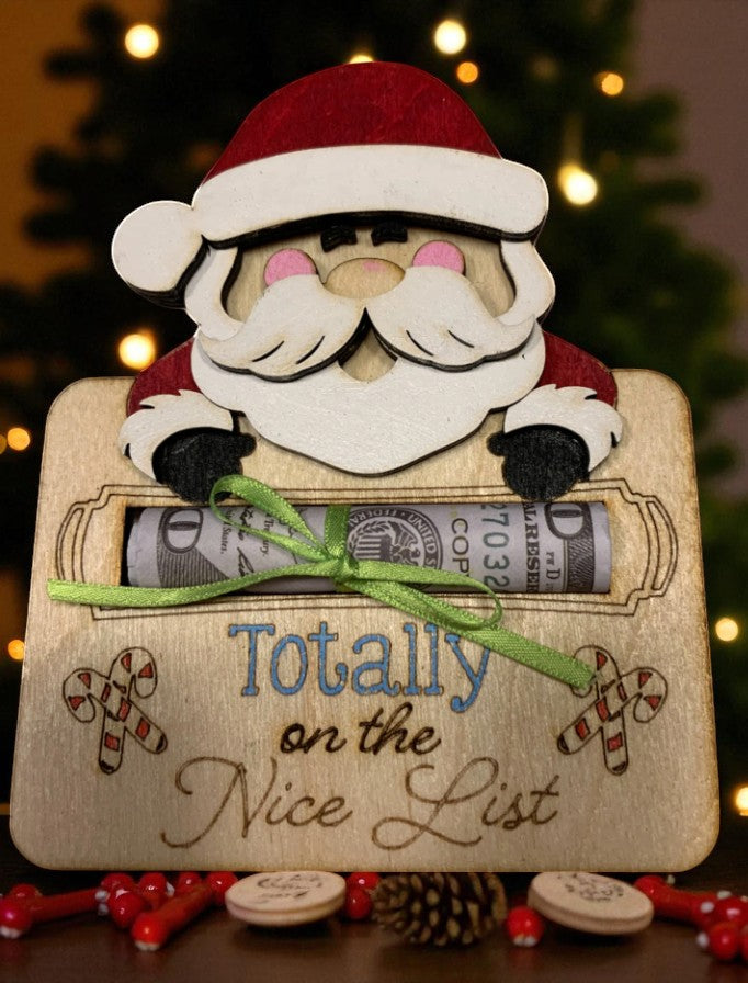 Funny Santa Christmas Money Holder – Handcrafted Wooden Cash Gift Idea for Teens, Adults, or Stocking Stuffers