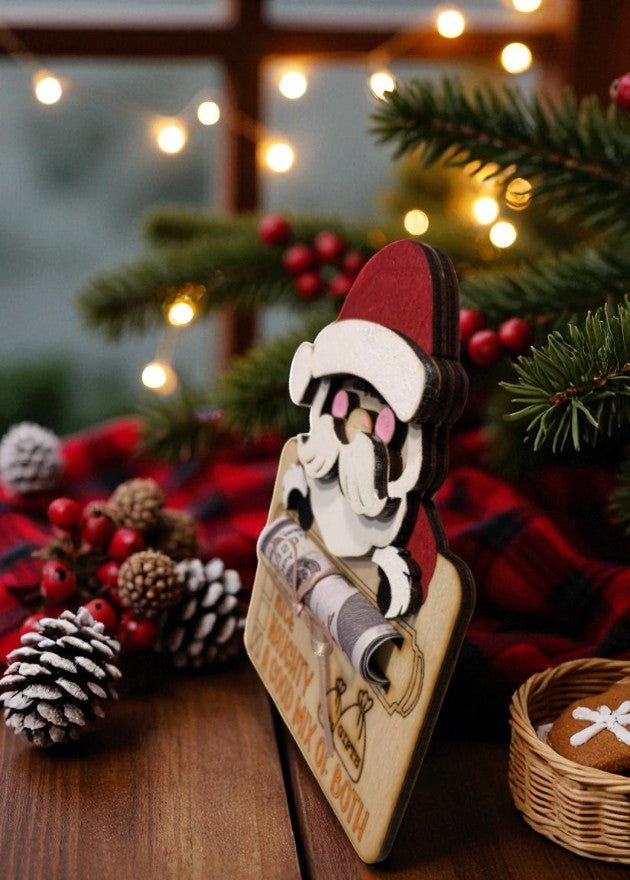 Funny Santa Christmas Money Holder – Handcrafted Wooden Cash Gift Idea for Teens, Adults, or Stocking Stuffers