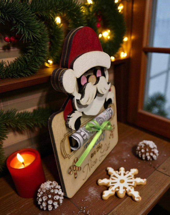 Funny Santa Christmas Money Holder – Handcrafted Wooden Cash Gift Idea for Teens, Adults, or Stocking Stuffers