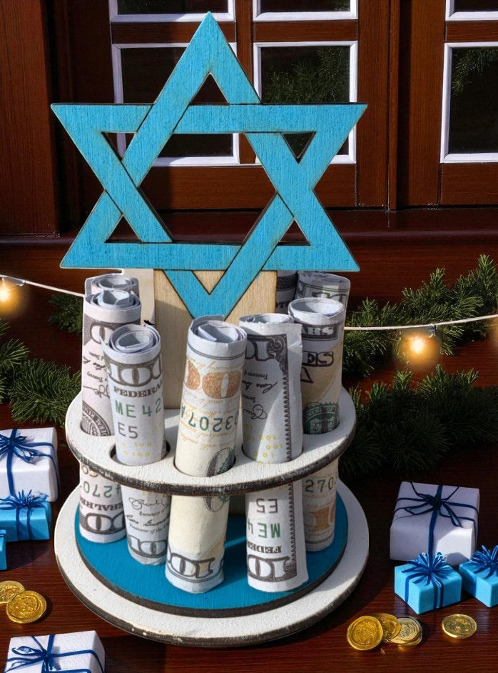 Hanukkah Money Tree Gift – Handmade Wooden Cash Holder for Jewish Holidays