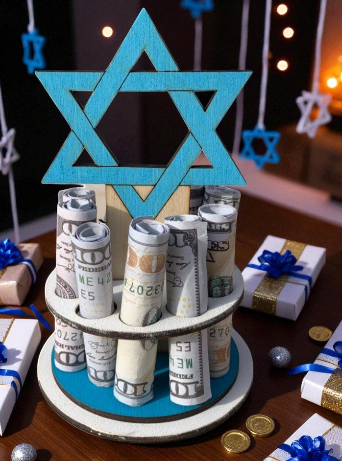 Hanukkah Money Tree Gift – Handmade Wooden Cash Holder for Jewish Holidays