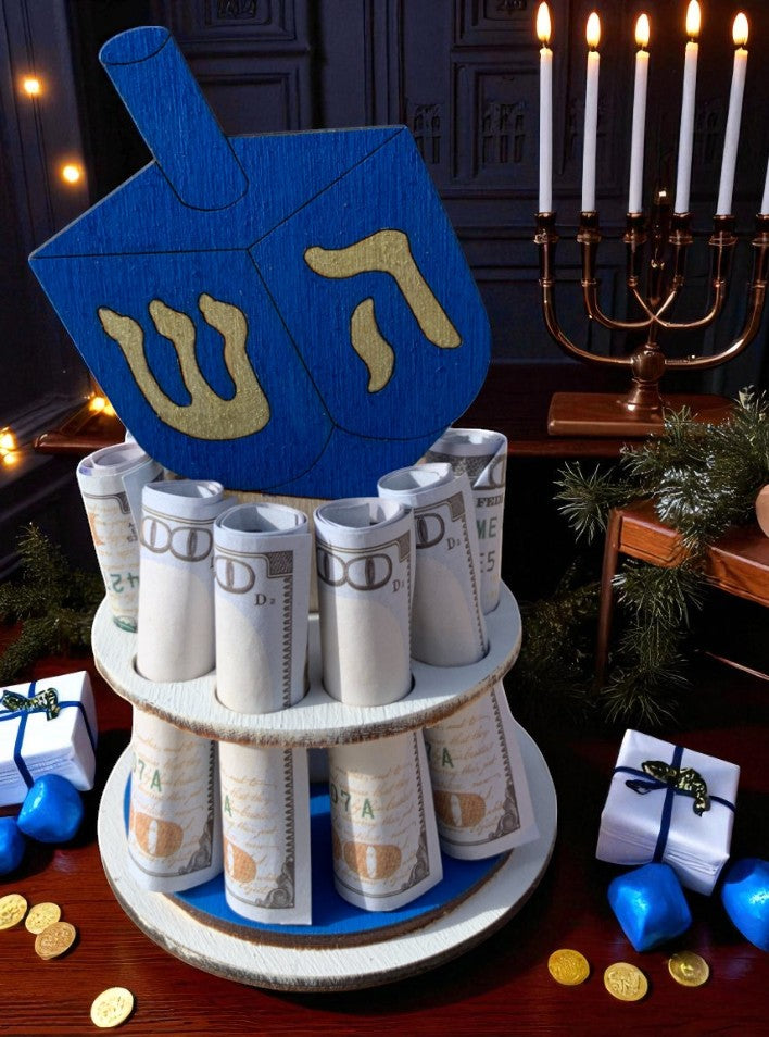 Hanukkah Money Tree Gift – Handmade Wooden Cash Holder for Jewish Holidays